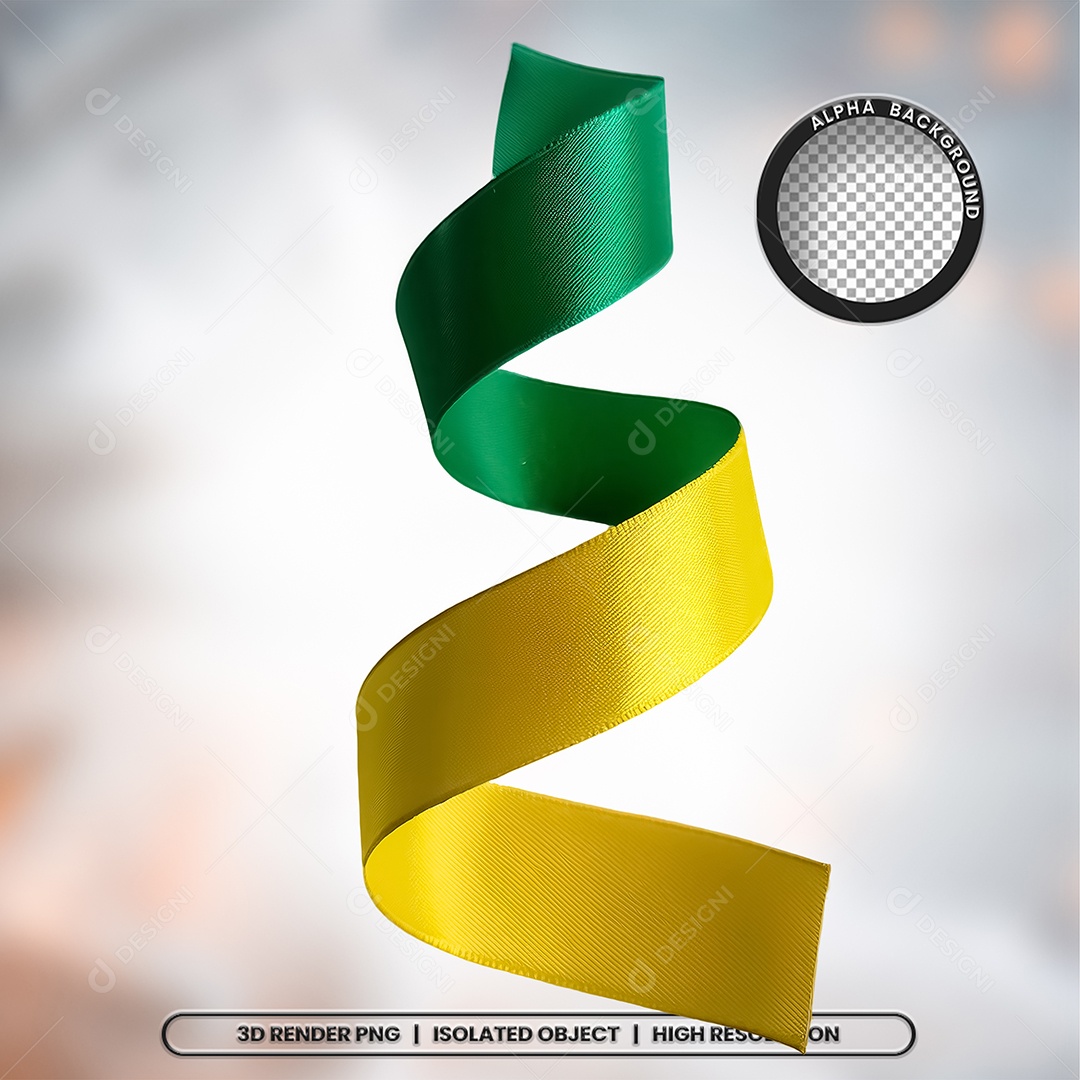 Elemento 3D Fita do Brasil Verde e Amarela para Composição PSD