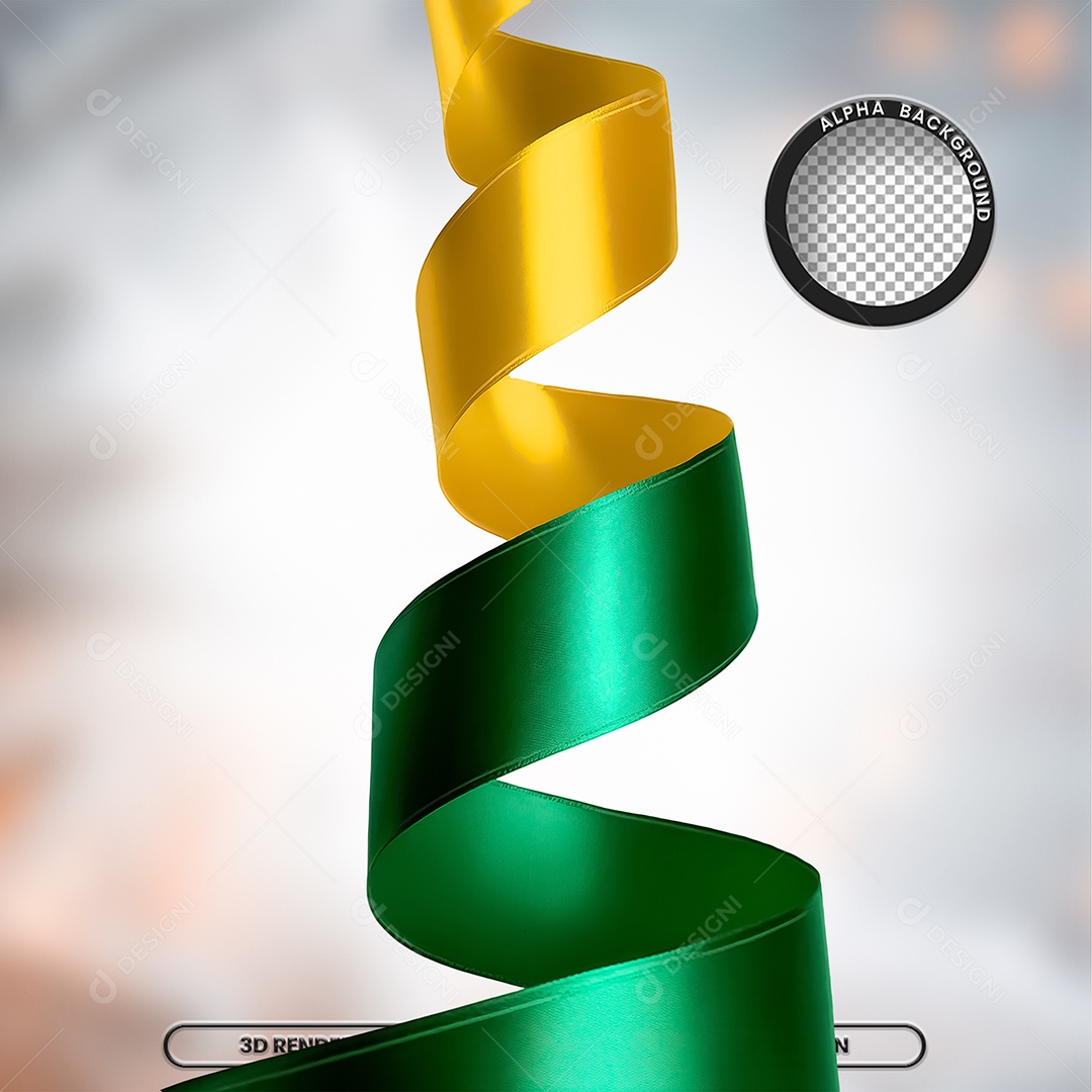 Elemento 3D Fita do Brasil Verde e Amarela para Composição PSD