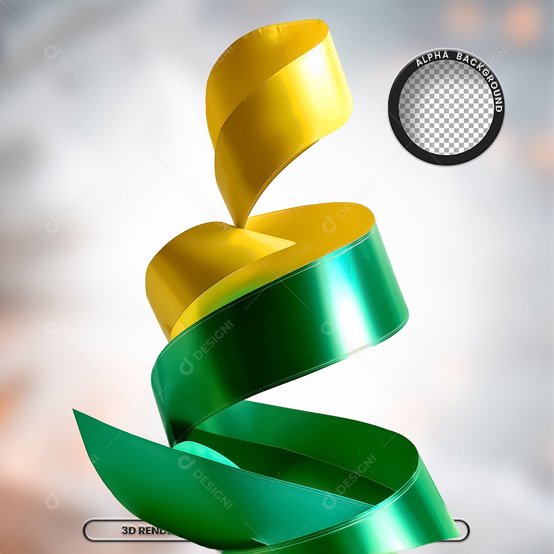 Elemento 3D Fita do Brasil Verde e Amarela para Composição PSD