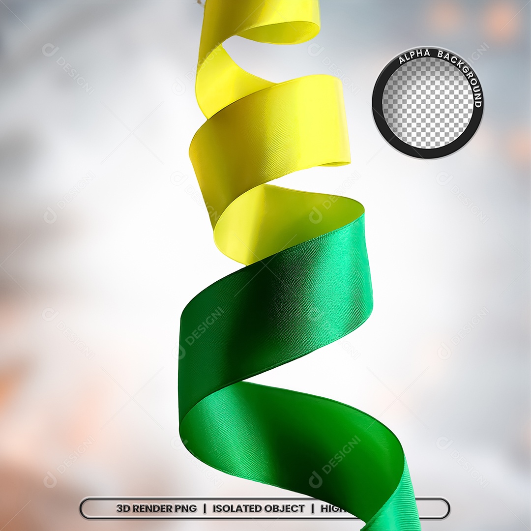 Elemento 3D Fita do Brasil Verde e Amarela para Composição PSD