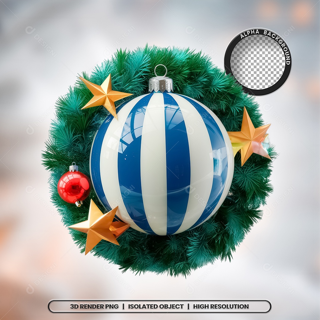 Elemento 3D Bola de Natal Com Guirlanda para Composição PSD