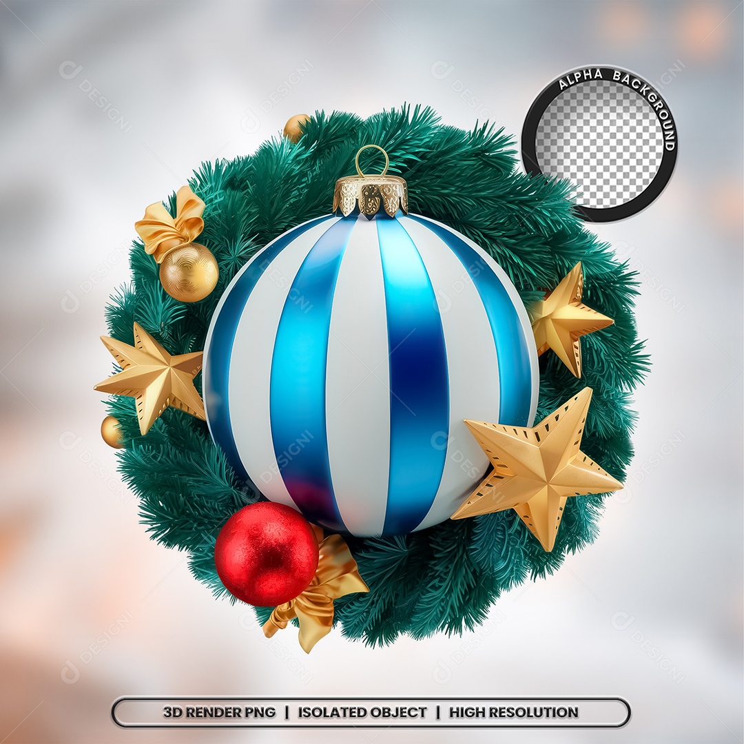 Elemento 3D Bola de Natal Com Guirlanda para Composição PSD