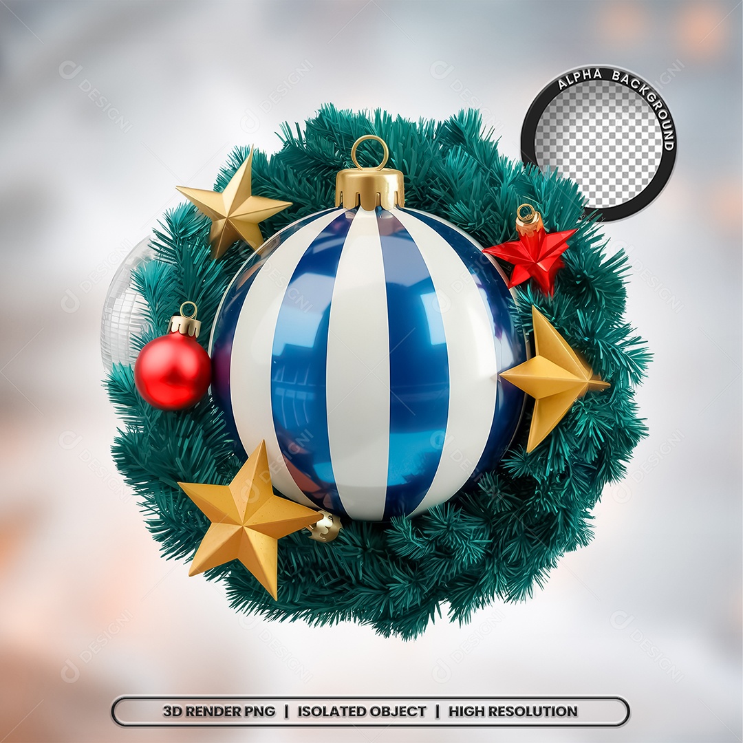 Elemento 3D Bola de Natal Com Guirlanda para Composição PSD