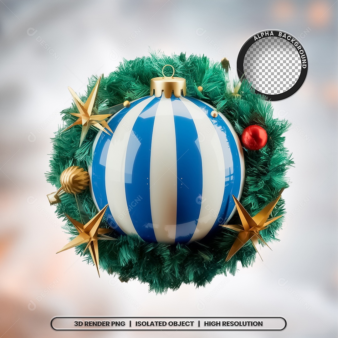 Elemento 3D Bola de Natal Com Guirlanda para Composição PSD