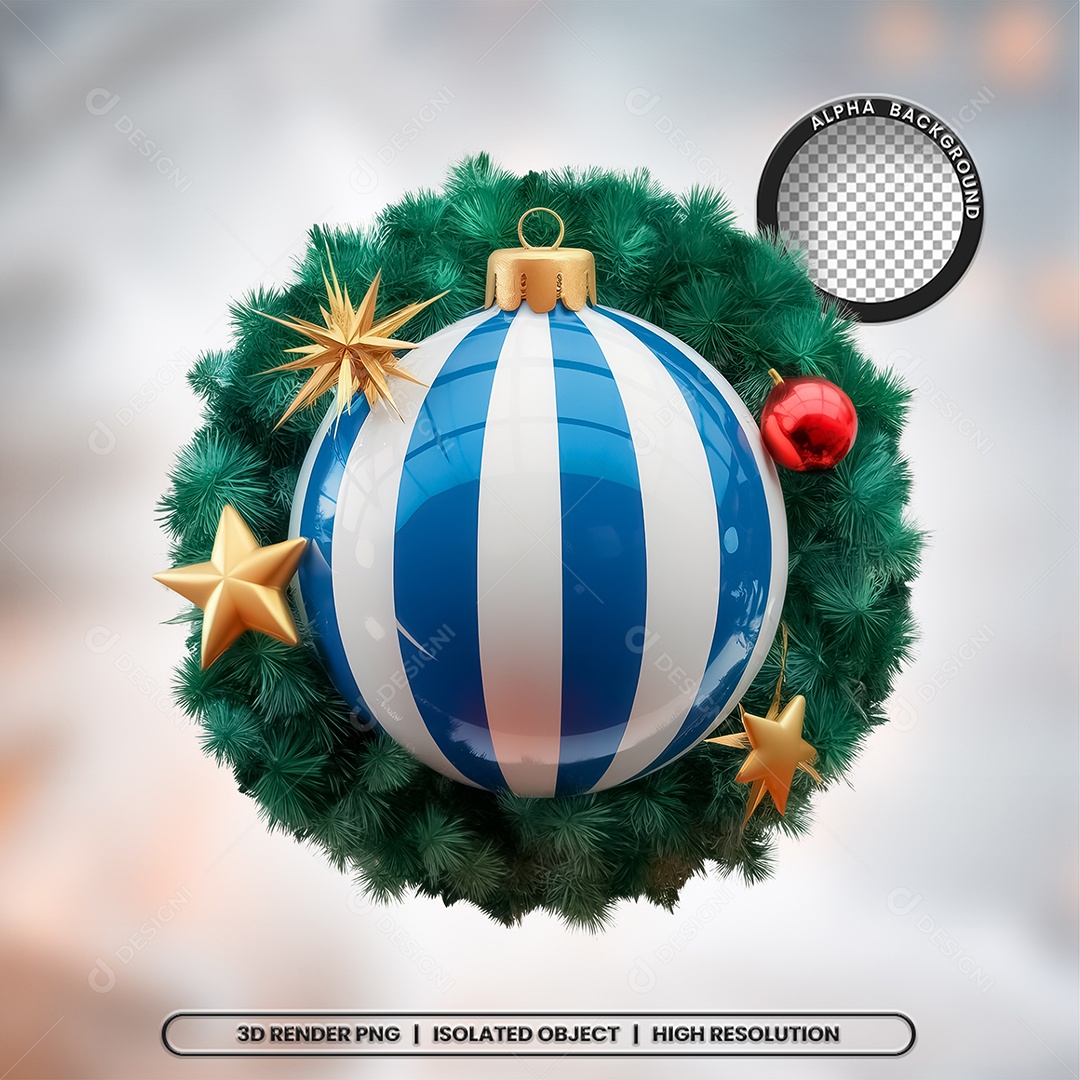 Elemento 3D Bola de Natal Com Guirlanda para Composição PSD