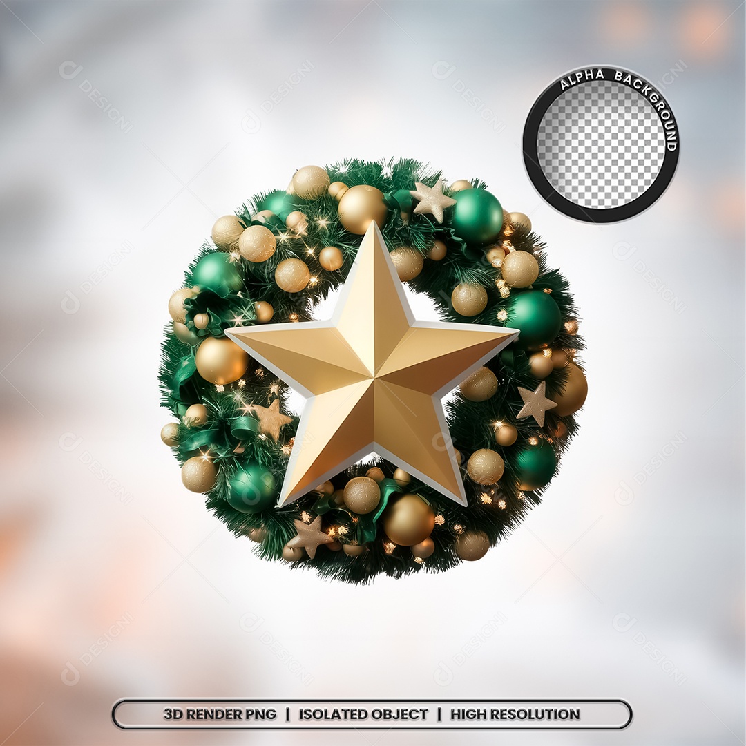 Elemento 3D Estrela de Natal Com Guirlanda para Composição PSD