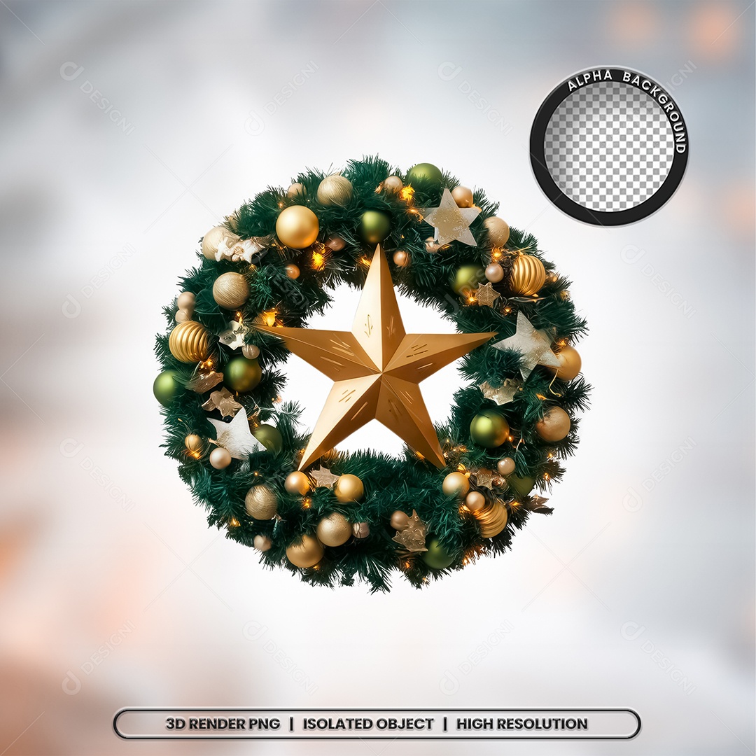 3D Element Christmas Star With Guirlanda for PSD Composition
