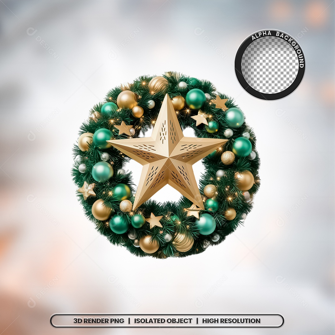 Elemento 3D Estrela de Natal Com Guirlanda para Composição PSD