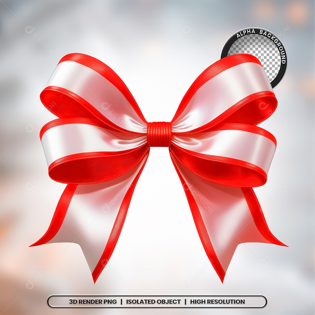 Elemento 3D Laço Prata e Vermelho para Composição PSD
