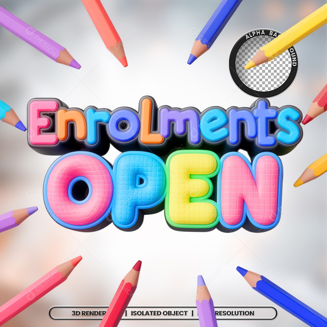 Selo 3D Inscrições Abertas Composição PSD