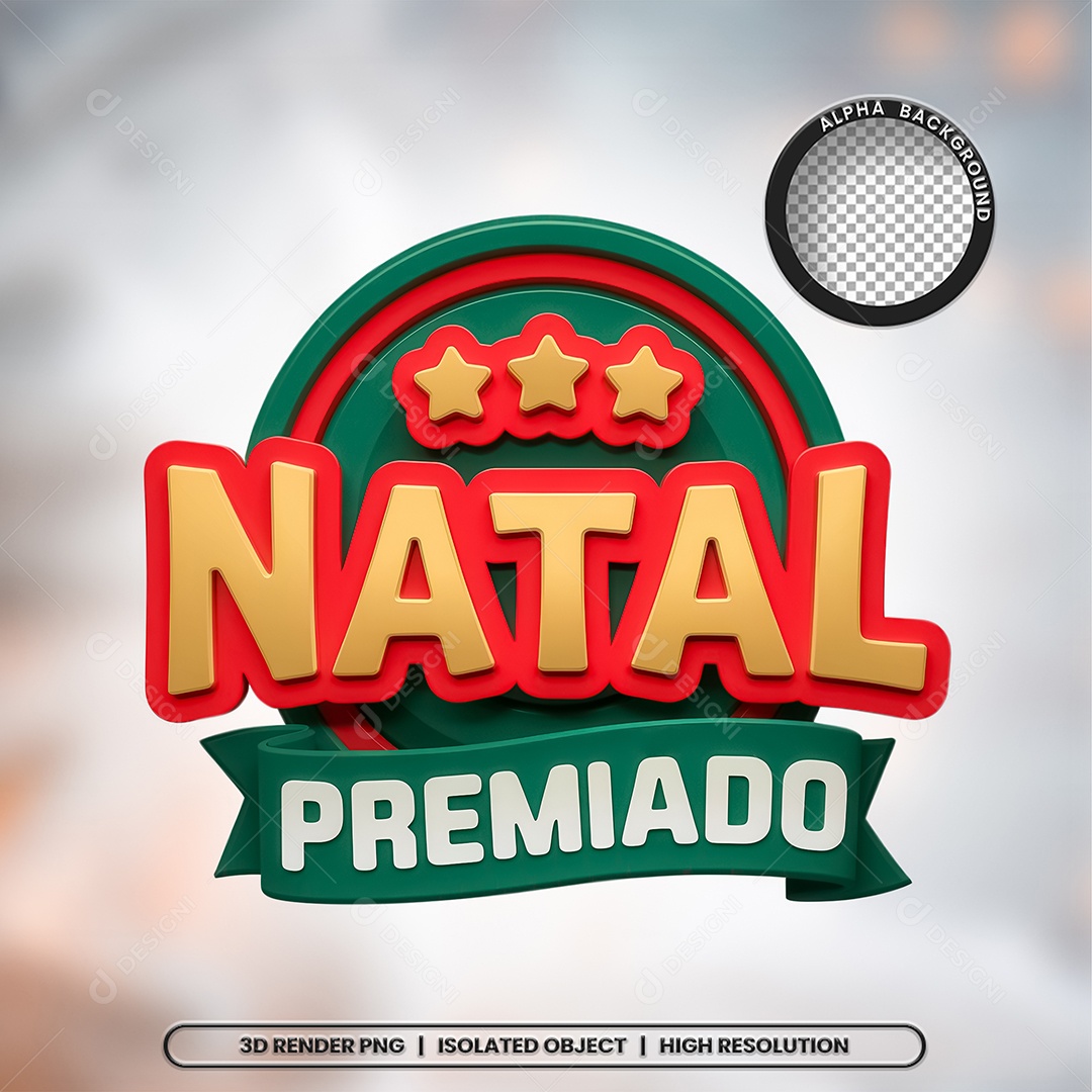 Selo 3D Natal Premiado para Composição PSD