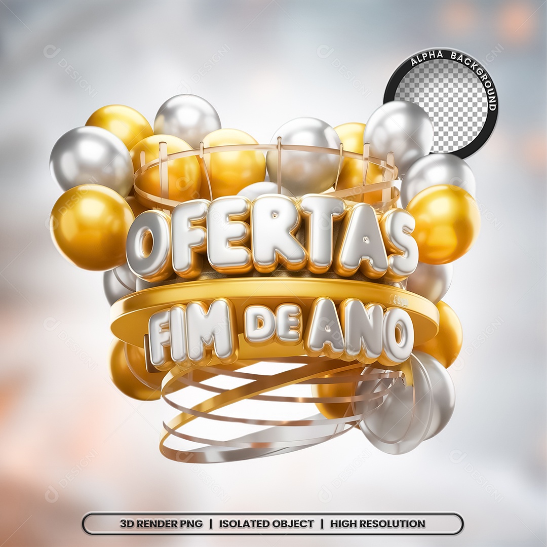 Selo 3D Ofertas Fim de Ano para Composição PSD