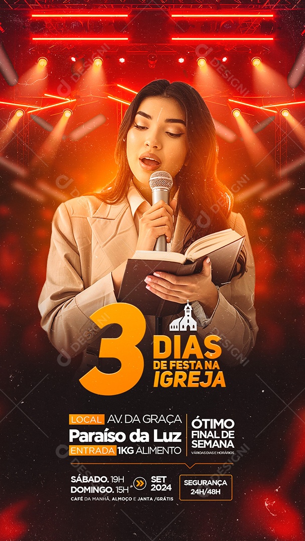 Flyer Story Gospel 3 Dias de Festa na Igreja Social Media PSD Editável