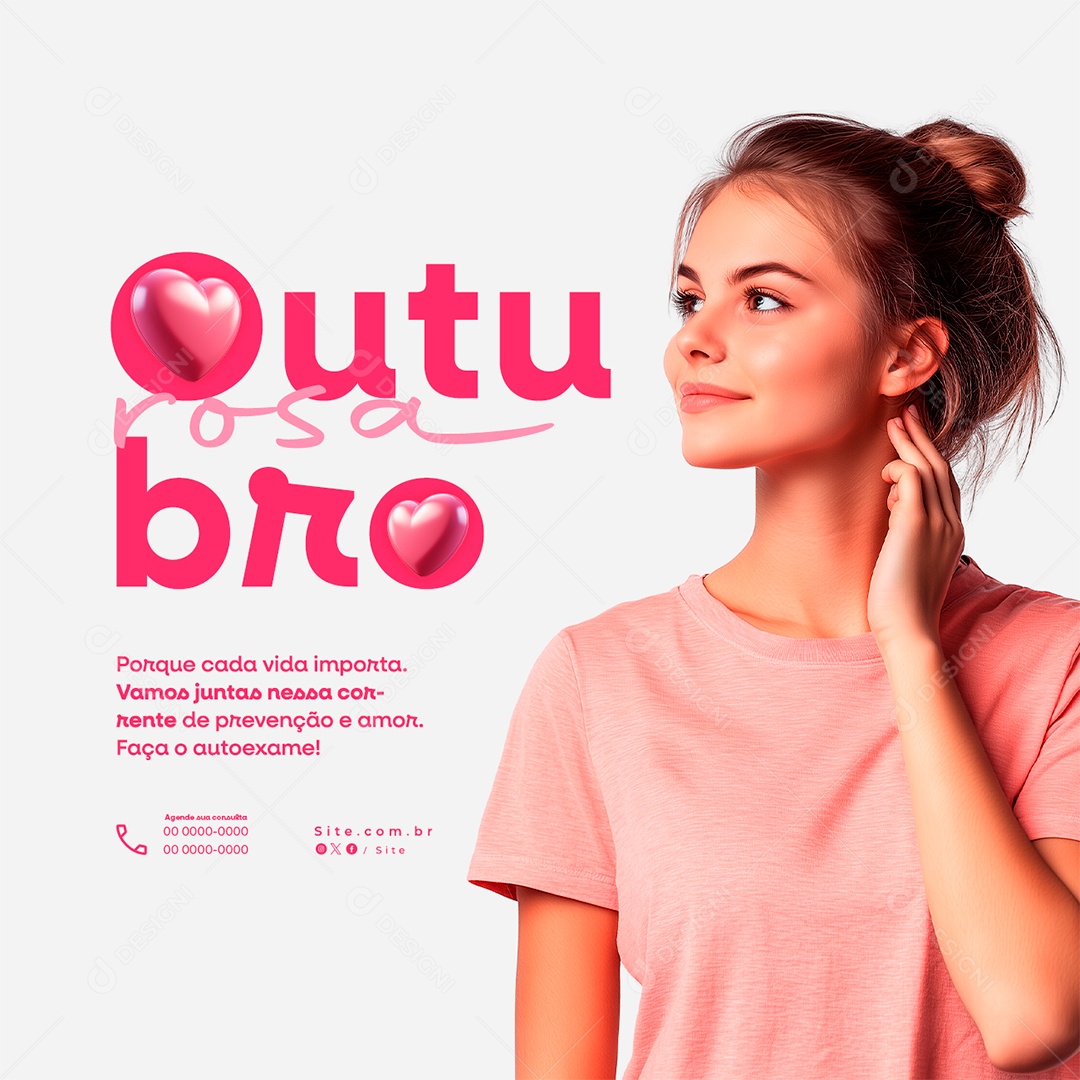 Outubro Rosa Mês de Conscientização Sobre o Câncer de Mama Social Media PSD Editável