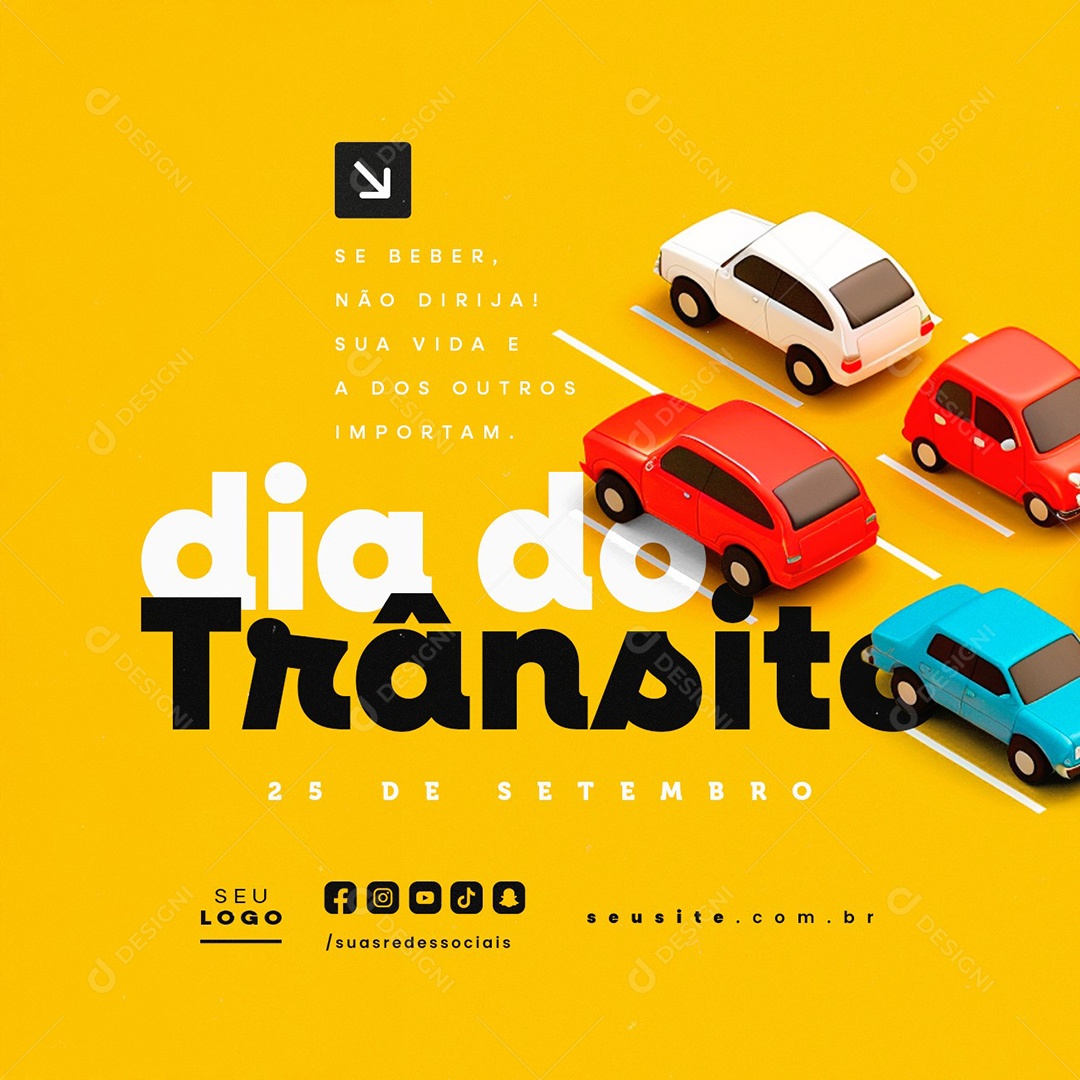 Dia do Trânsito 25 de Setembro se Beber não Dirija Social Media PSD Editável