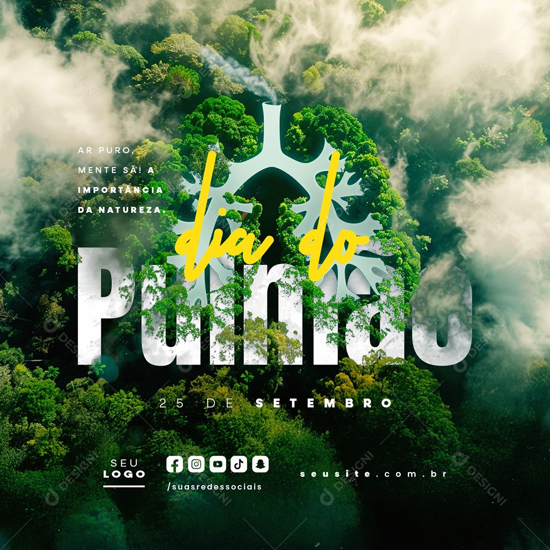 Dia do Pulmão 25 de Setembro Ar Puro Mente Sã Social Media PSD Editável
