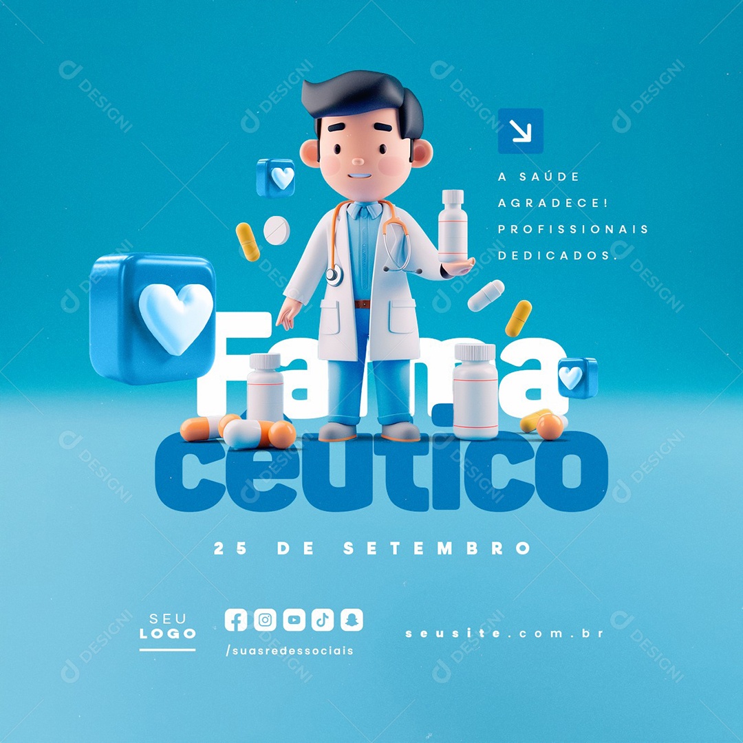 Dia do Farmacêutico 25 de Setembro a Saúde Agradece Profissionais Dedicados Social Media PSD Editável