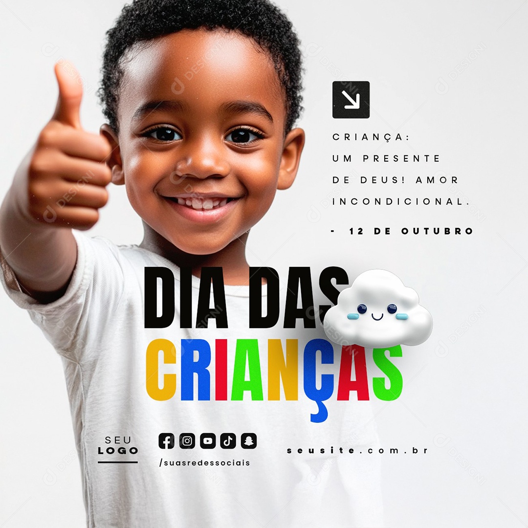 Dia das Crianças 12 de Outubro um Presente de Deus Social Media PSD Editável