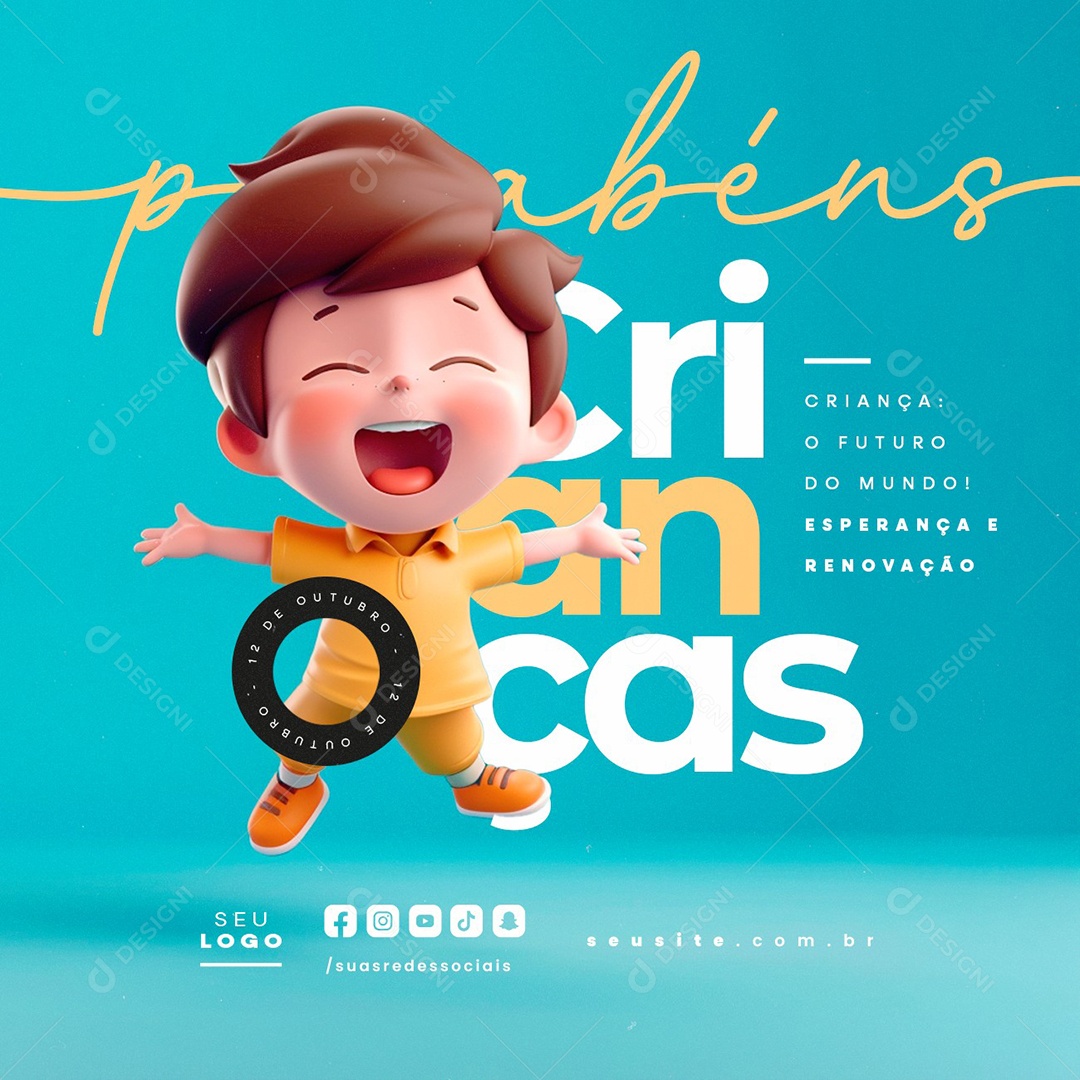 Dia das Crianças 12 de Outubro Parabéns Social Media PSD Editável
