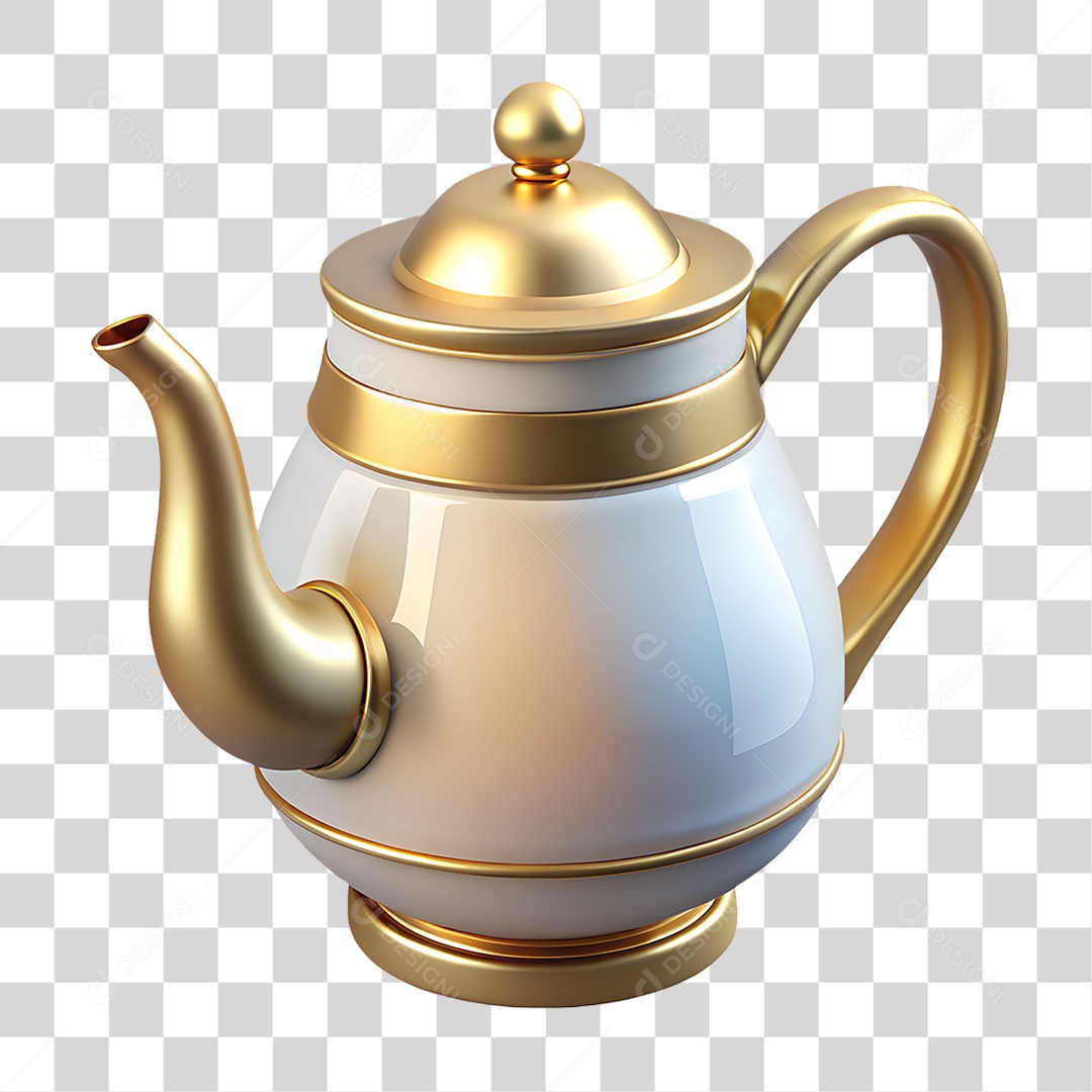 Elemento 3D Bule De Cerâmica Branca e Dourada PNG Transparente