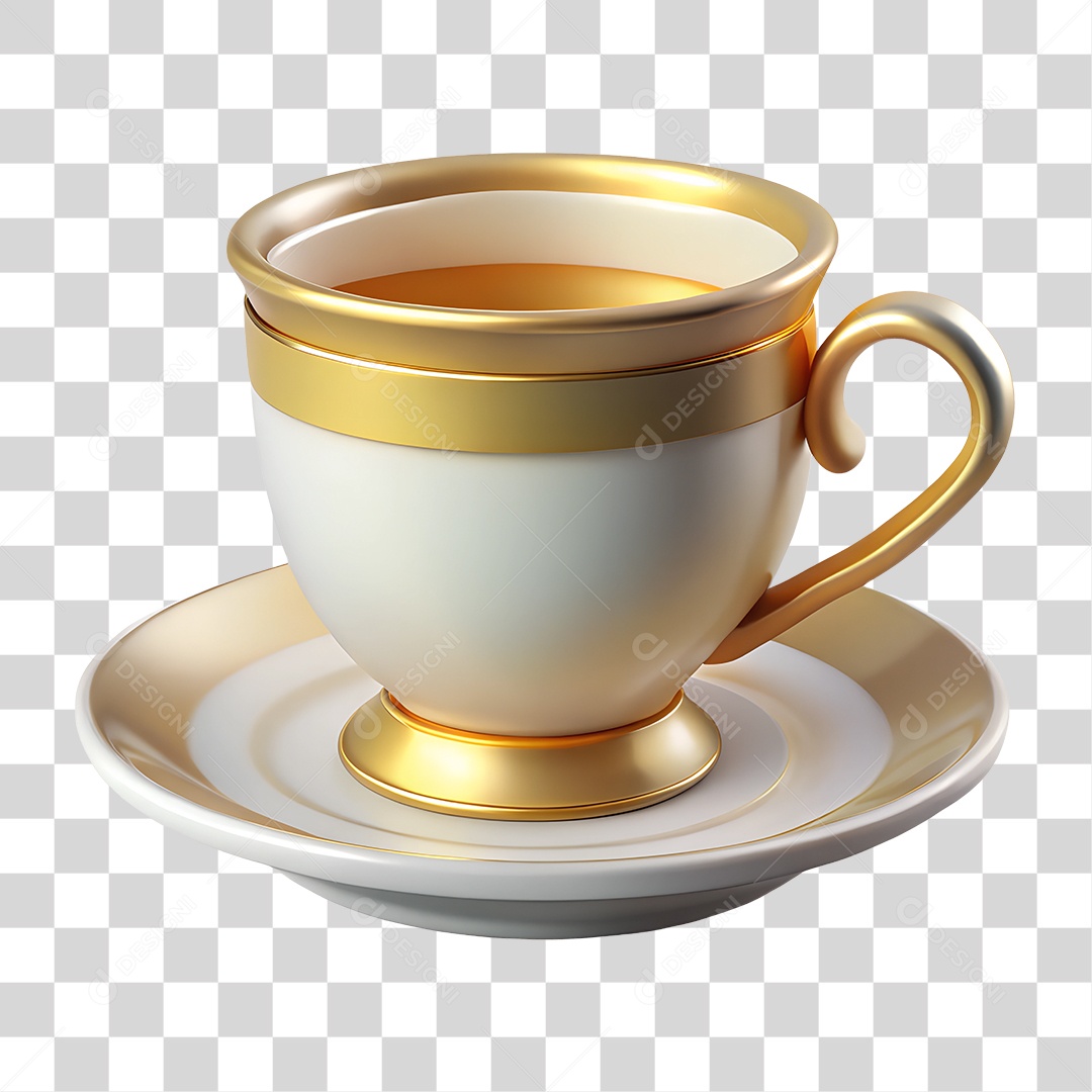 Elemento 3D Xícara De Cerâmica Branca e Dourada PNG Transparente