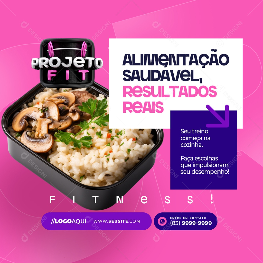 Projeto Fit Academia Alimentação Saudável Social Media PSD Editável