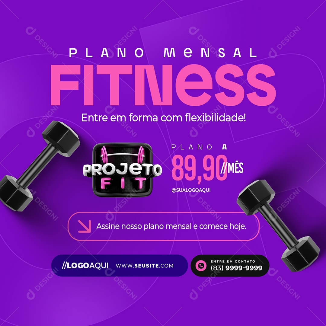 Social Media Projeto Fit Academia Plano Mensal Fitiness PSD Editável