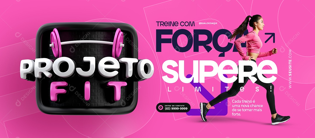 Banner Projeto Fit Academia Treine com Força Social Media PSD Editável