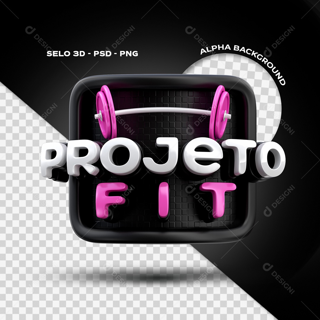 Projeto Fit Selo 3D Preto Rosa e Branco para Composição PSD