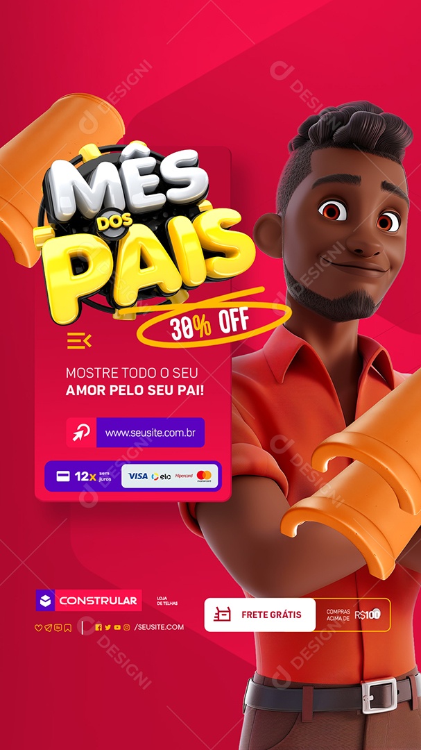 Story Telhas Mês dos Pais Mostre Todo o Seu Amor Social Media PSD Editável