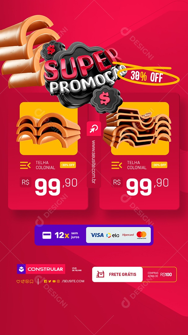 Story Telhas Super Promoção Telha Colonial Social Media PSD Editável