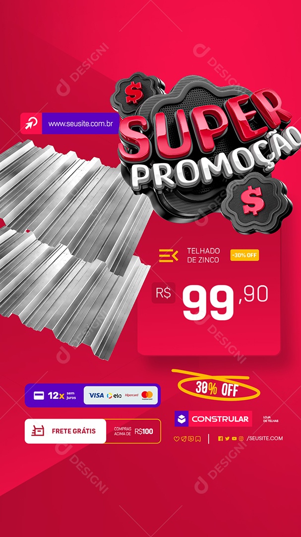 Story Telhas Super Promoção Telha de Zinco Social Media PSD Editável