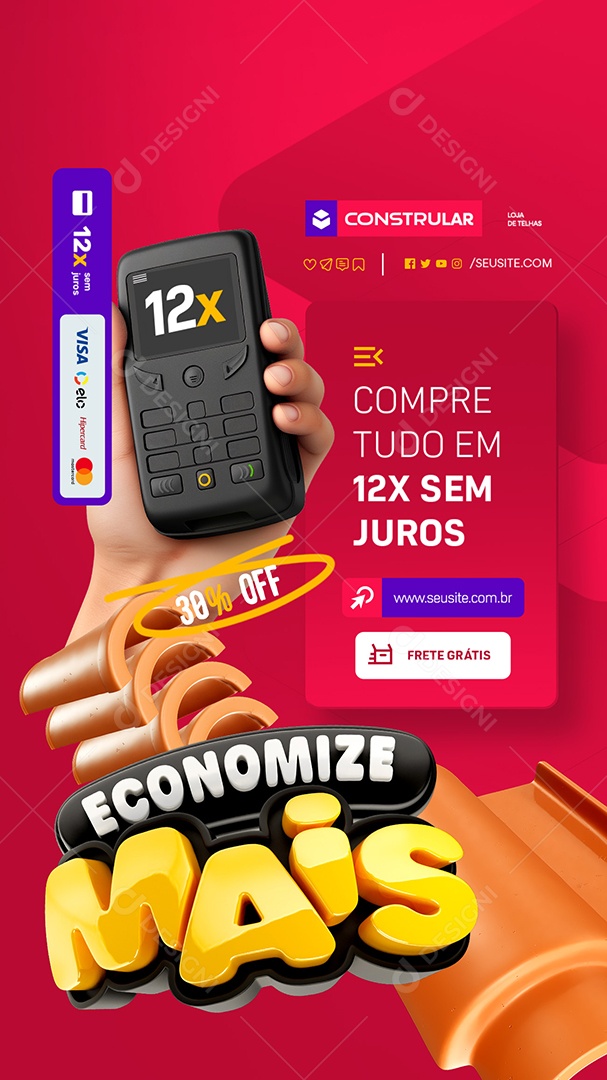 Story Telhas Economize Mais Compre 30% Off Social Media PSD Editável
