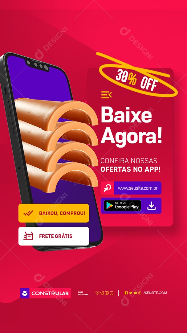 Story Telhas Baixe Agora 30% Off Social Media PSD Editável