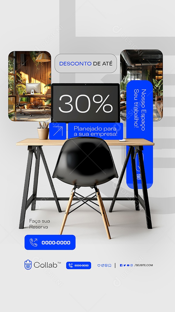 Story Coworking Desconto de Até 30% Social Media PSD Editável
