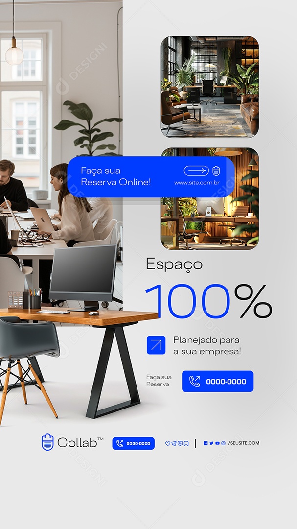 Story Coworking Faça sua Reserva Online Social Media PSD Editável