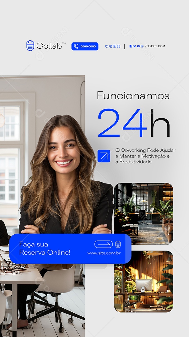 Story Coworking Funcionamos 24h Social Media PSD Editável