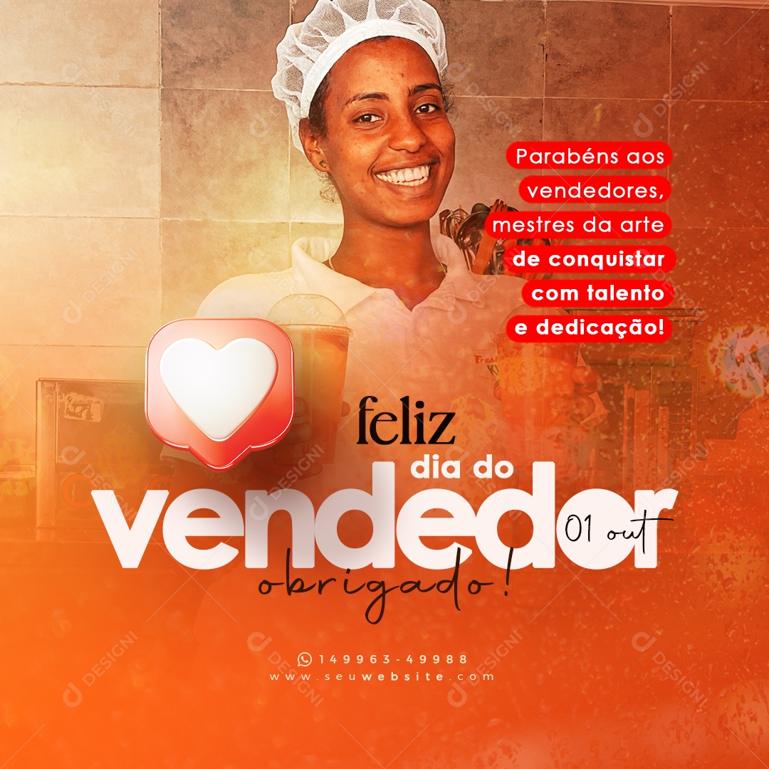 Feliz Dia Do Vendedor 01 de Outubro Obrigado Social Media PSD Editável