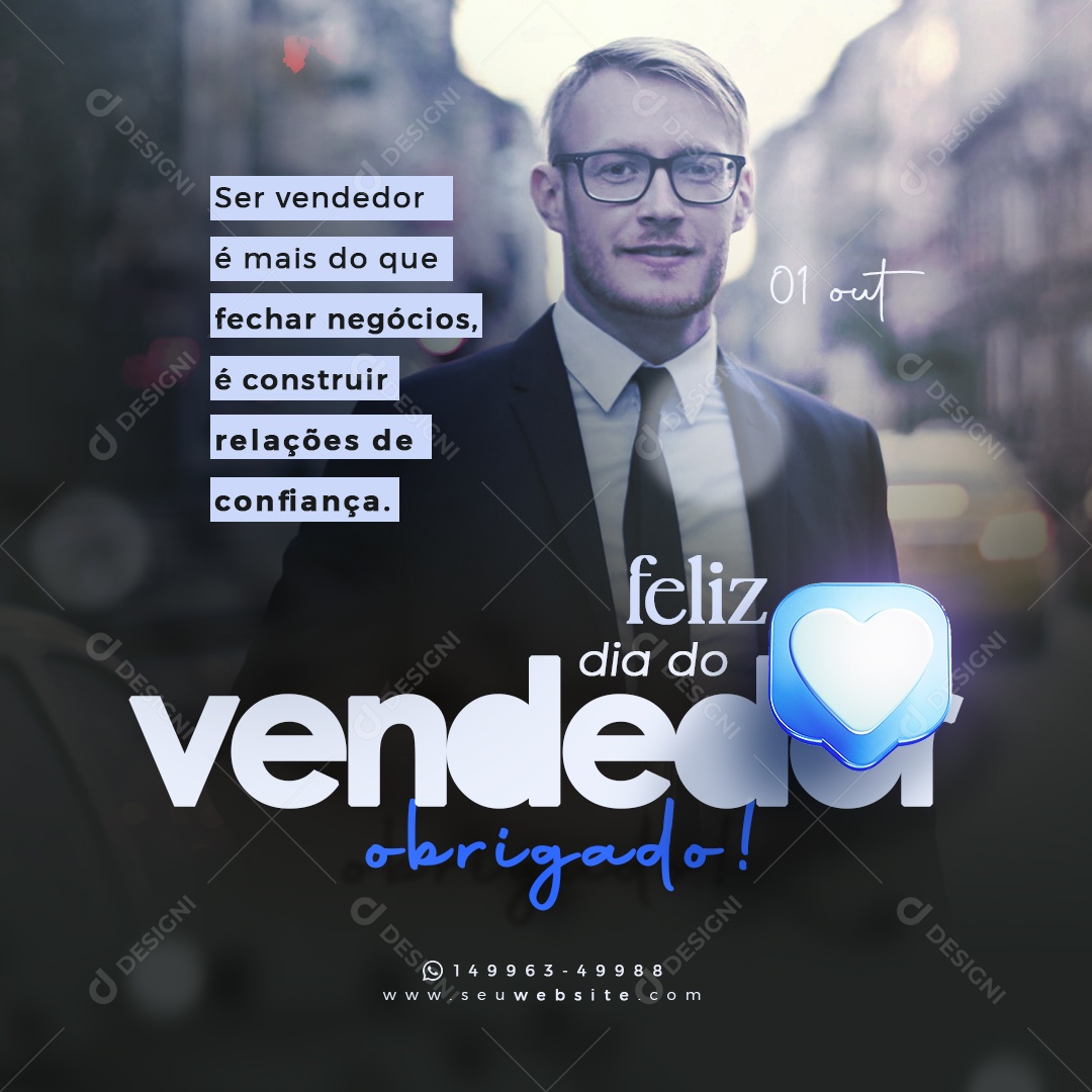 Feliz Dia Do Vendedor 01 de Outubro Obrigado Social Media PSD Editável