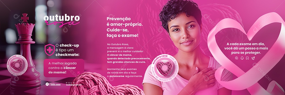 Carrossel Outubro Rosa Campanha de Prevenção do Câncer de Mama Social Media PSD Editável