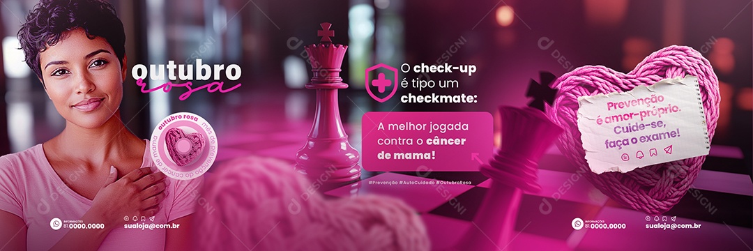 Carrossel Outubro Rosa Campanha de Prevenção do Câncer de Mama Social Media PSD Editável