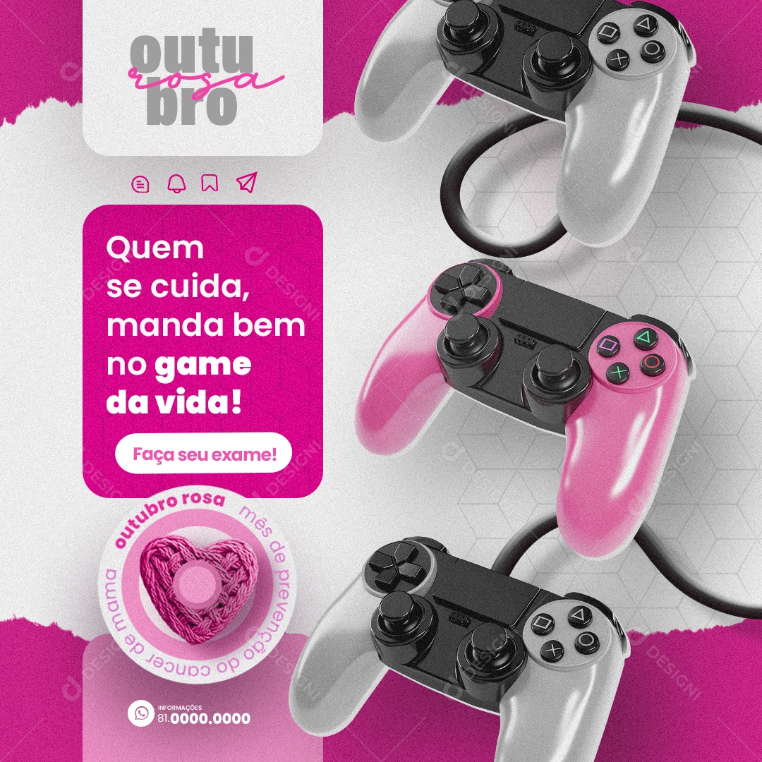 Outubro Rosa Quem de Cuida Manda Bem no Game da Vida Social Media PSD Editável