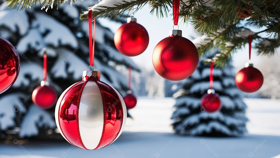 Árvores decorada para o natal com bolinhas colorida