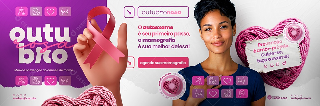Carrossel Outubro Rosa Campanha de Prevenção Social Media PSD Editável