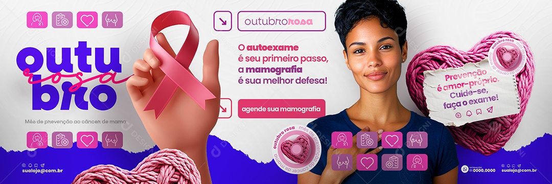 Carrossel Outubro Rosa Campanha de Prevenção Social Media PSD Editável