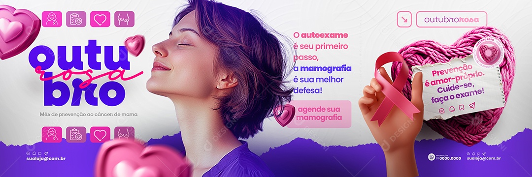 Carrossel Outubro Rosa Campanha de Prevenção Social Media PSD Editável