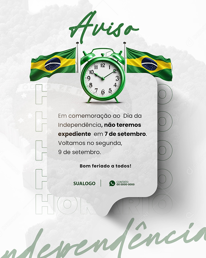 Aviso Dia da Independência do Brasil 07 de Setembro Social Media PSD Editável