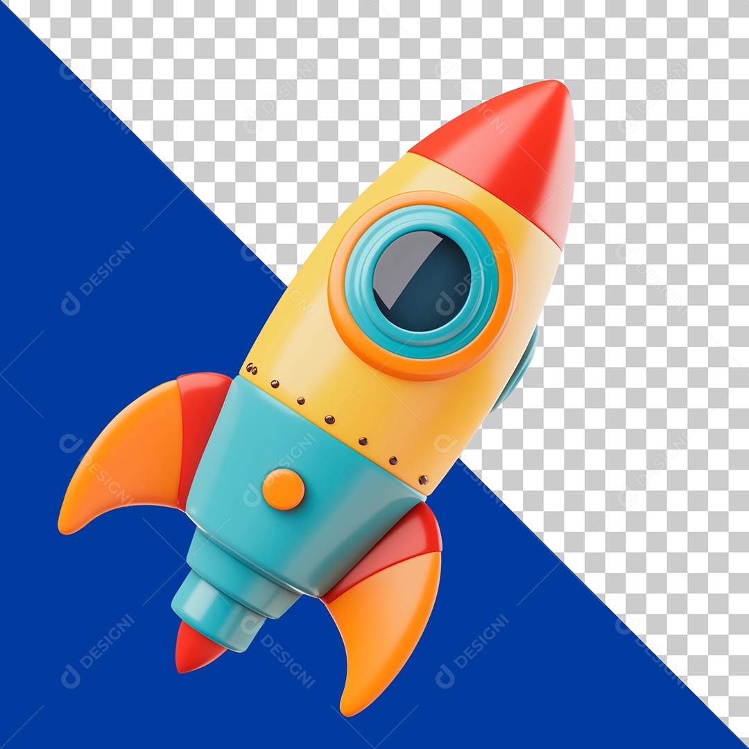 Foguete Amarelo Elemento 3D para Composição PSD
