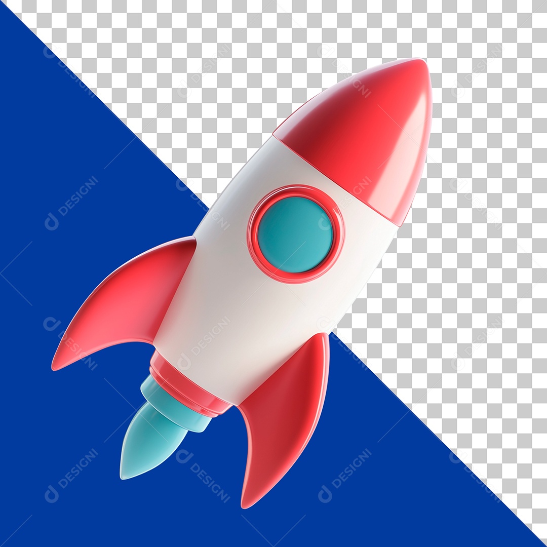 Foguete Branco e Vermelho Elemento 3D para Composição PSD