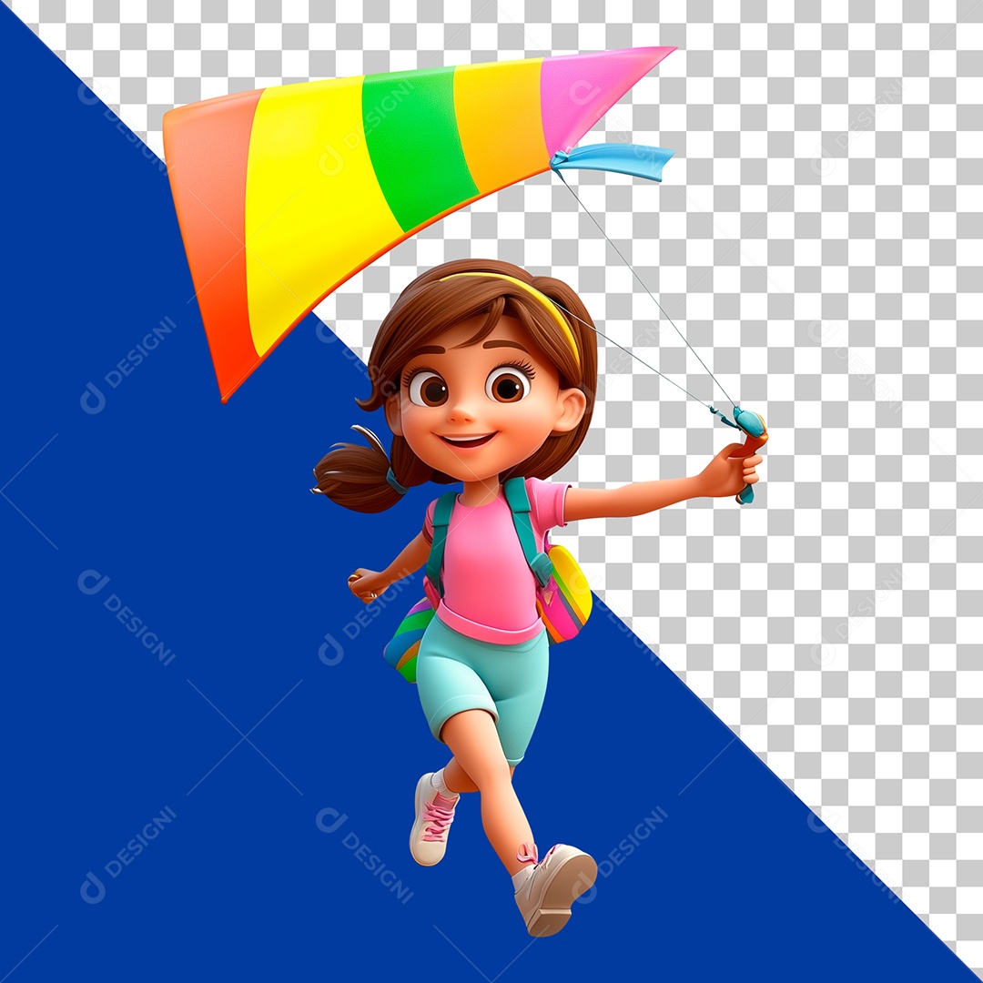 Menina Feliz Brincando Com Pipa Personagem 3D Para Comissão PSD